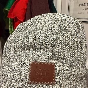Love Your Melon Black and White Beanie with Brown Patch